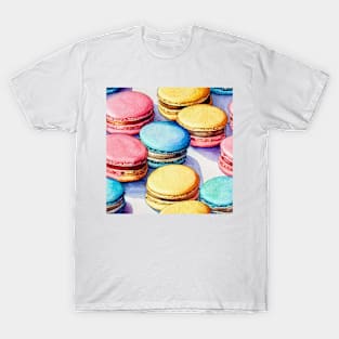 Watercolor dessert french macaron pattern T-Shirt